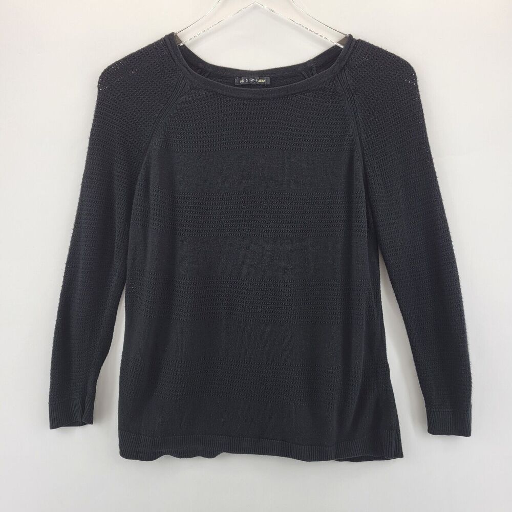 Rag & Bone Sweater‎ Womens Small Black Mixed Knit Viscose 3/4 Raglan Sleeves